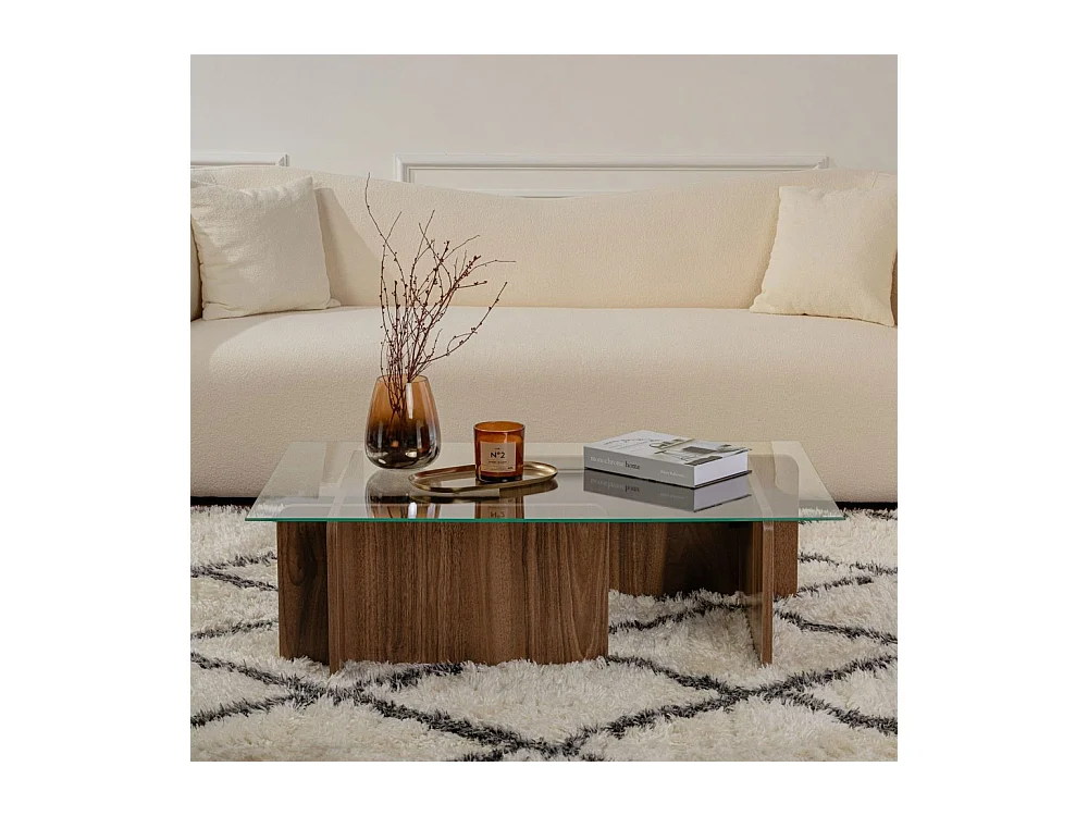 Cubix - Table basse en verre trempé et bois - Bois foncé