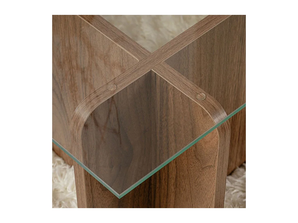 Cubix - Table basse en verre trempé et bois - Bois foncé