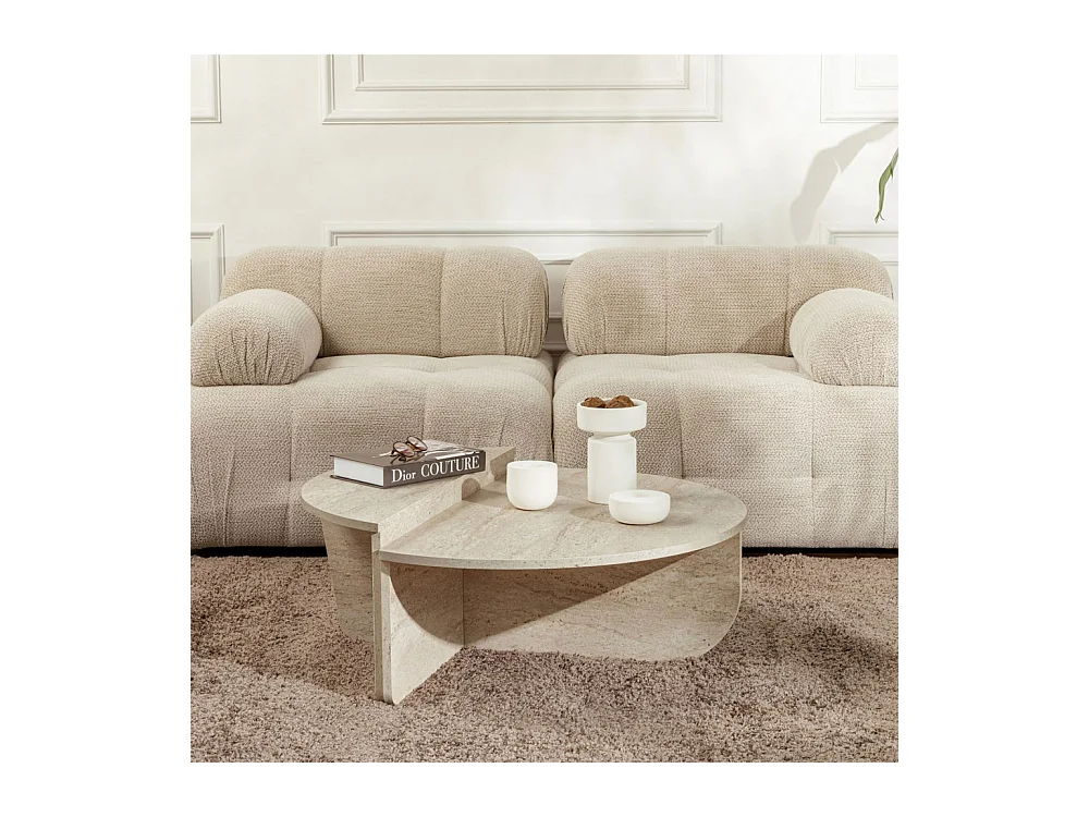 Asya - Lot de 2 tables basses effet travertin - Beige