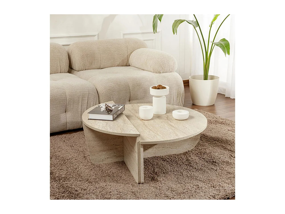 Asya - Lot de 2 tables basses effet travertin - Beige