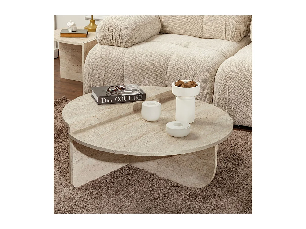 Asya - Lot de 2 tables basses effet travertin - Beige