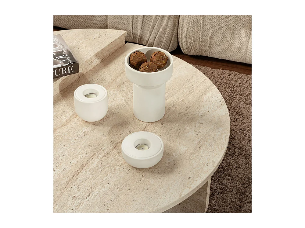 Asya - Lot de 2 tables basses effet travertin - Beige