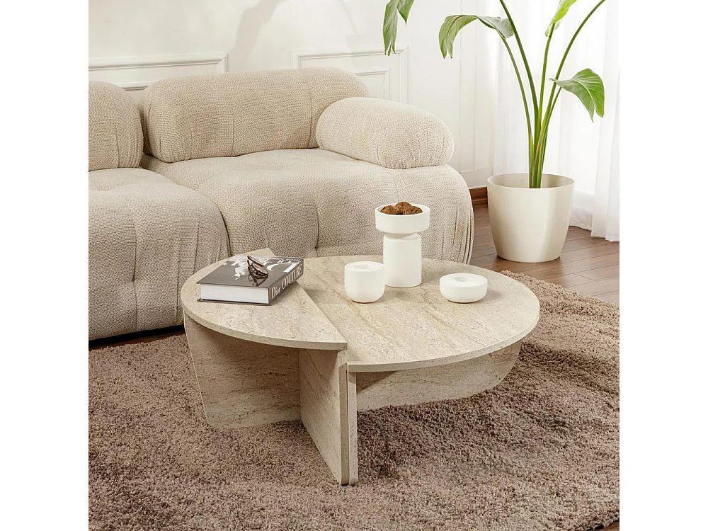 Asya - Lot de 2 tables basses effet travertin - Beige