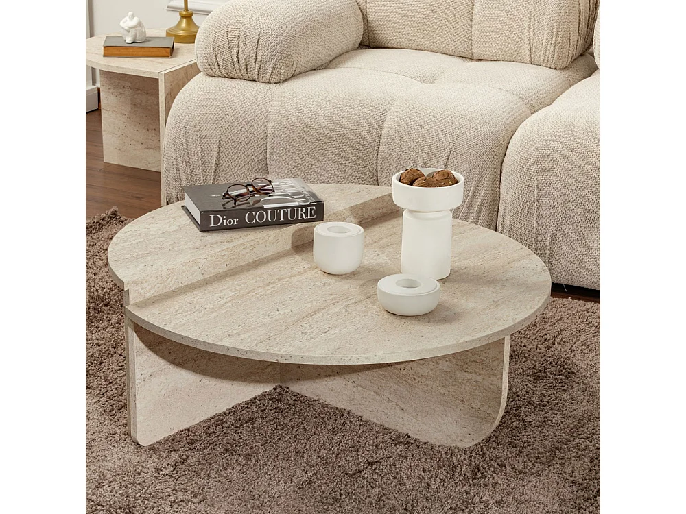 Asya - Lot de 2 tables basses effet travertin - Beige
