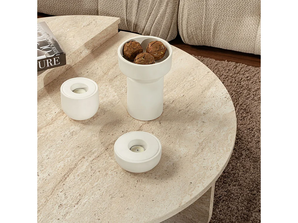 Asya - Lot de 2 tables basses effet travertin - Beige