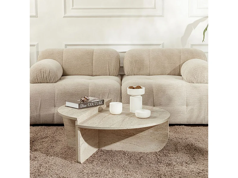 Asya - Lot de 2 tables basses effet travertin - Beige