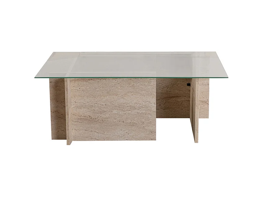 Cubix II - Table basse en verre et effet travertin - Beige