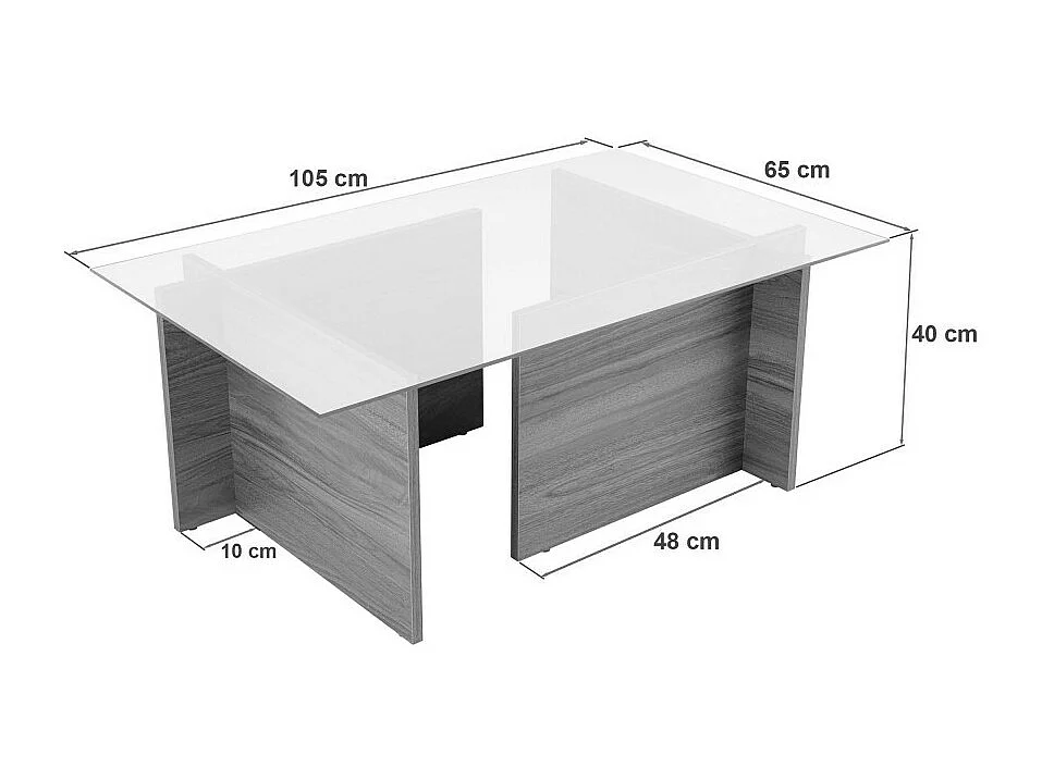 Cubix II - Table basse en verre et effet travertin - Beige