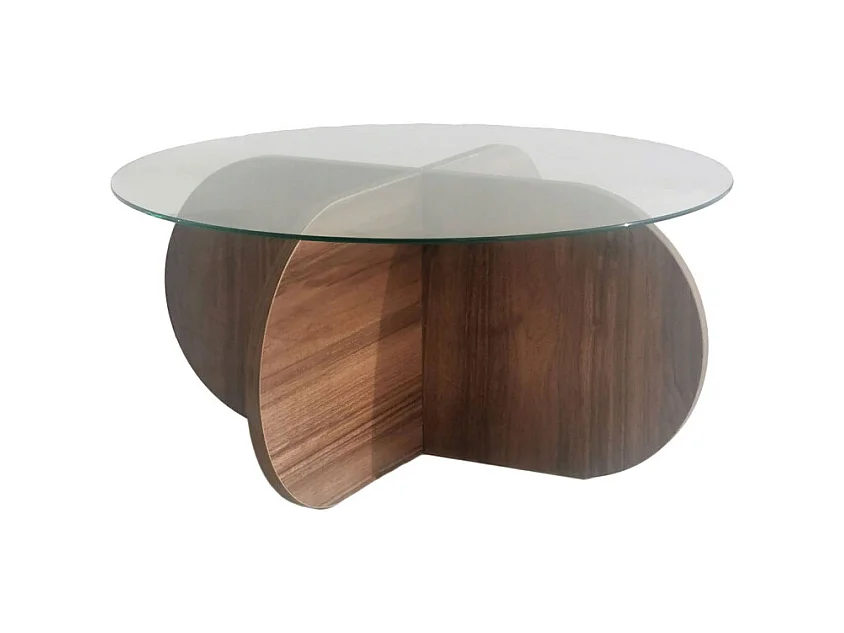 Bully -  Table basse ronde en verre trempé et bois ø75cm - Bois foncé