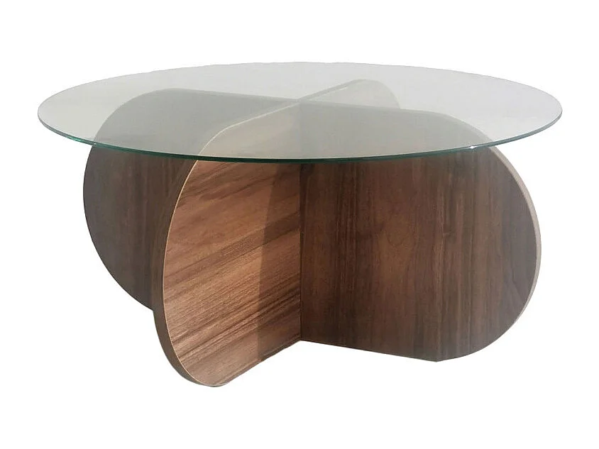 Bully -  Table basse ronde en verre trempé et bois ø75cm - Bois foncé