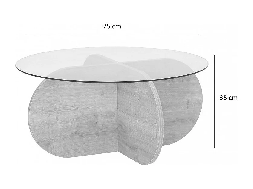 Bully -  Table basse ronde en verre trempé et bois ø75cm - Bois foncé