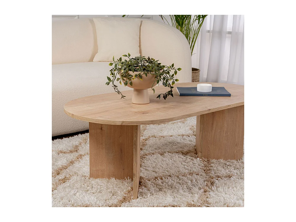 Sam - Table basse ovale en bois 119x60cm - Bois clair