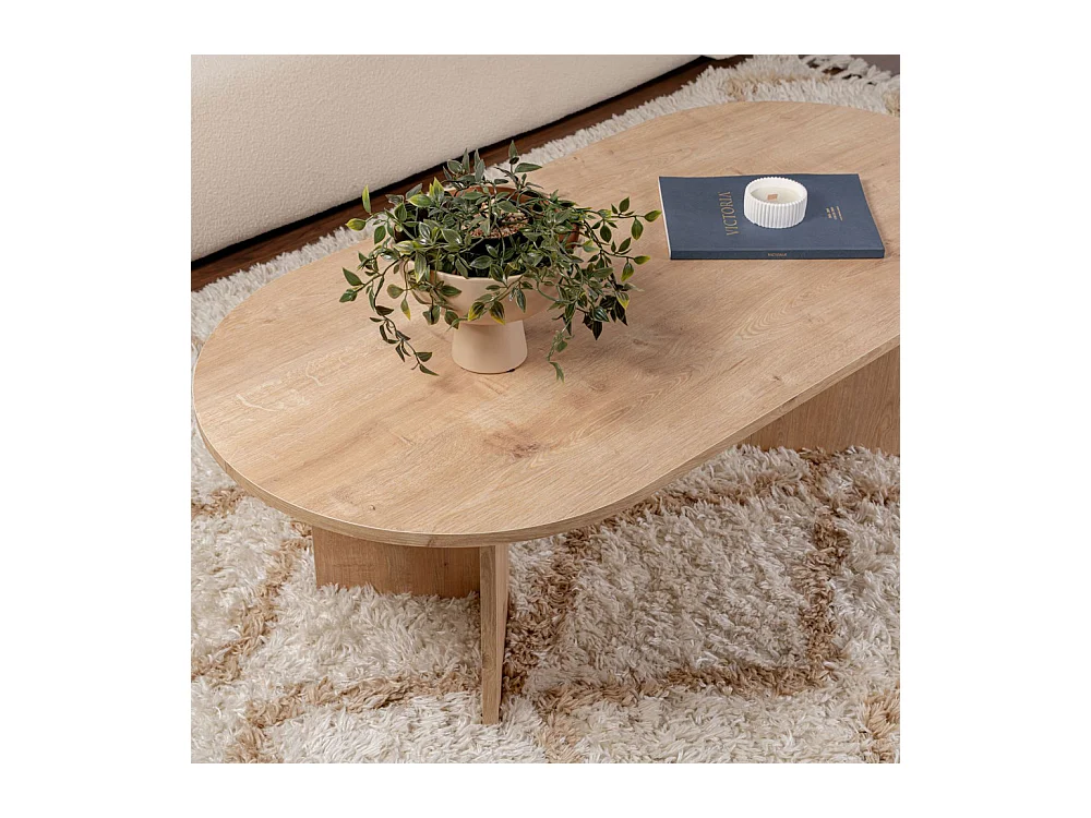 Sam - Table basse ovale en bois 119x60cm - Bois clair