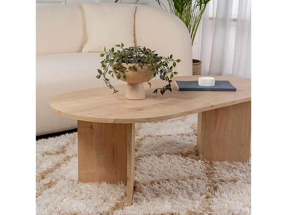 Sam - Table basse ovale en bois 119x60cm - Bois clair