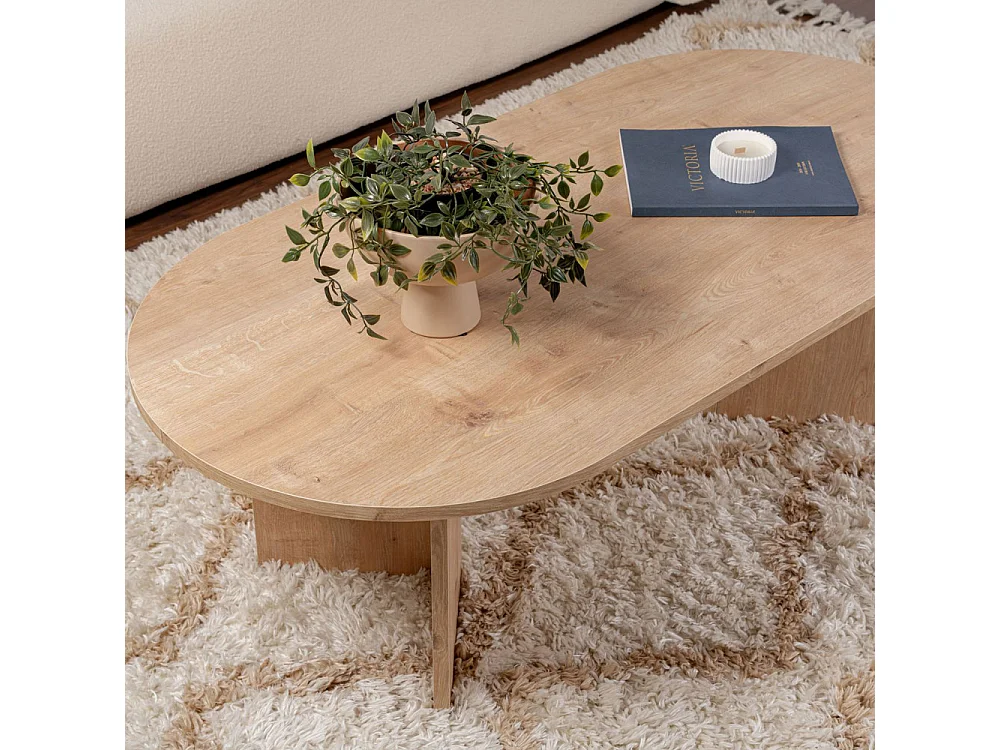 Sam - Table basse ovale en bois 119x60cm - Bois clair