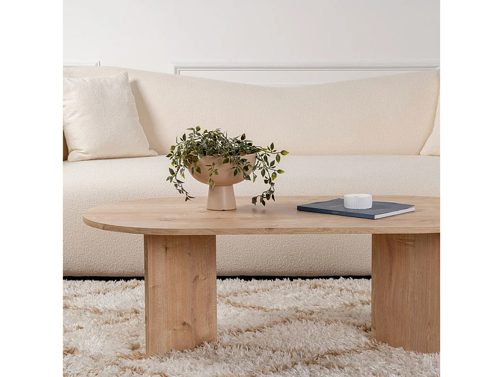 Sam - Table basse ovale en bois 119x60cm - Bois clair