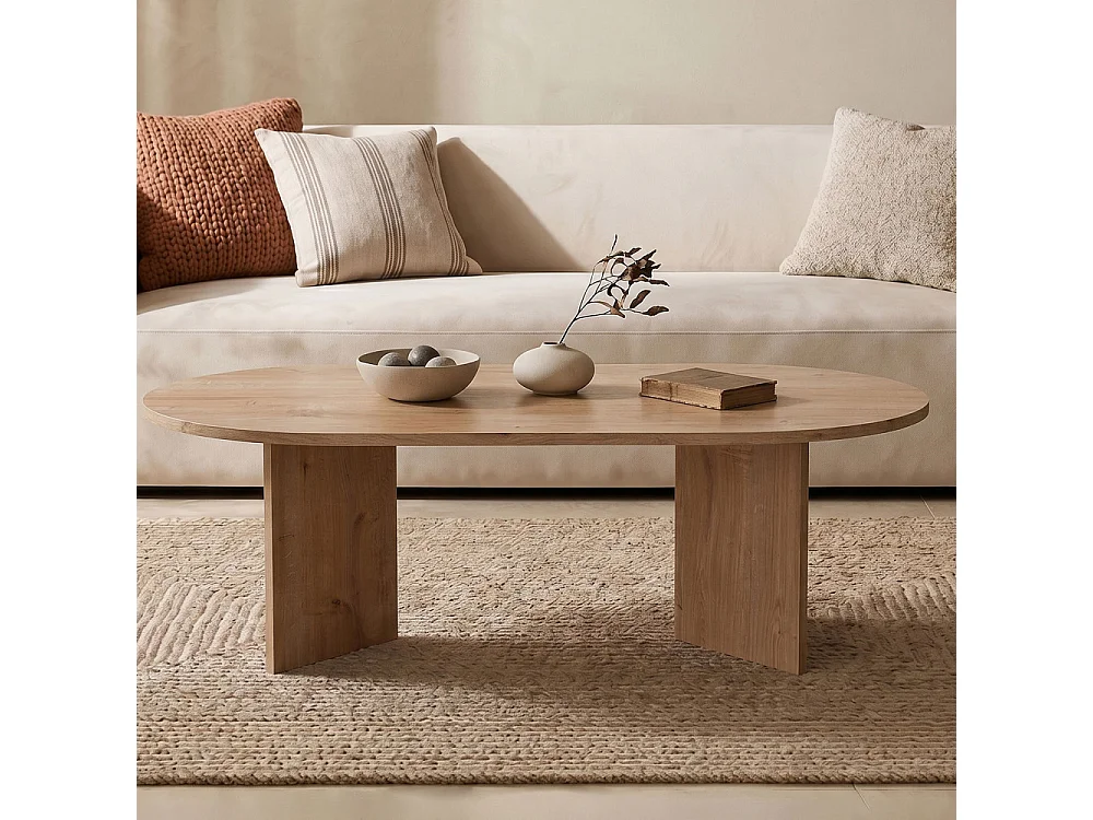 Sam - Table basse ovale en bois 119x60cm - Bois clair