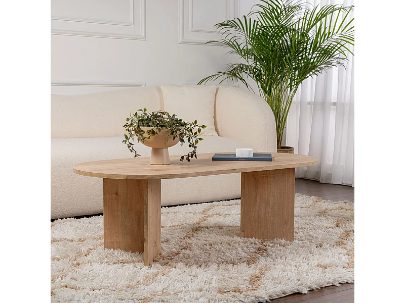 Sam - Table basse ovale en bois 119x60cm - Bois clair