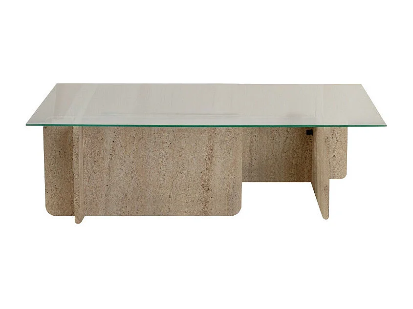 Cubix - Table basse en verre trempé et effet travertin - Beige