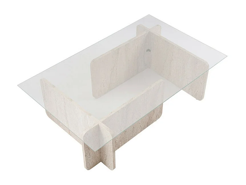 Cubix - Table basse en verre trempé et effet travertin - Beige