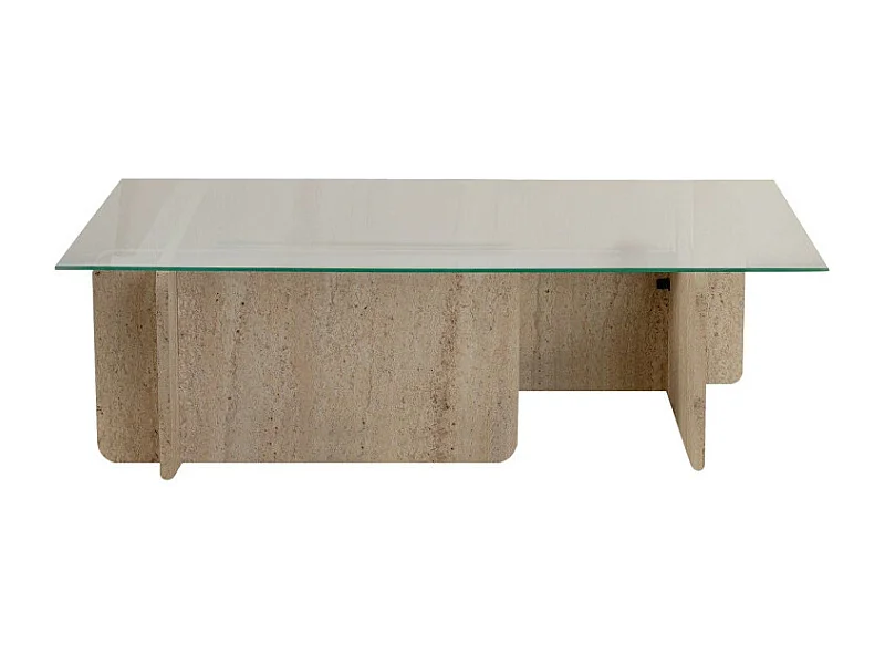 Cubix - Table basse en verre trempé et effet travertin - Beige