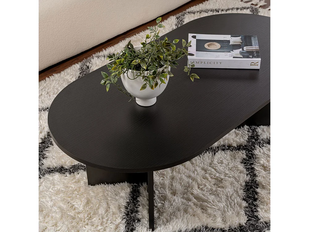 Sam - Table basse ovale en bois 119x60cm - Noir