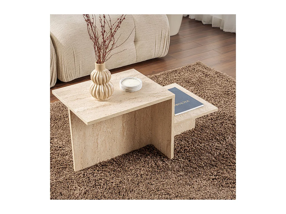 Hemy - Table basse effet travertin - Beige