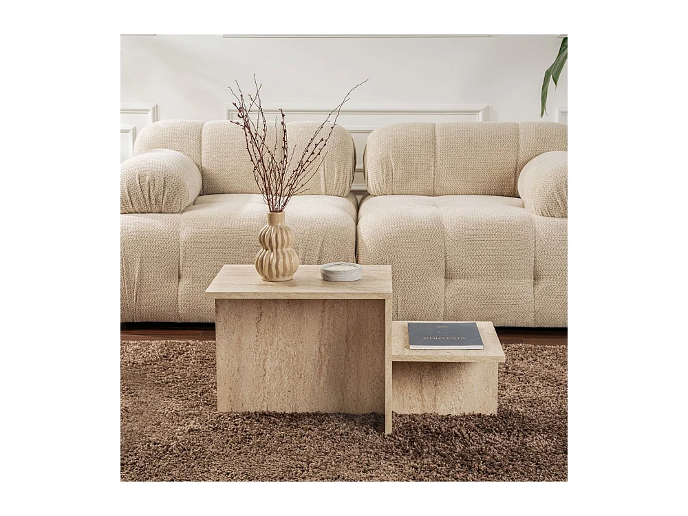 Hemy - Table basse effet travertin - Beige