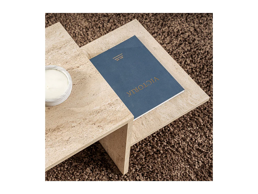 Hemy - Table basse effet travertin - Beige