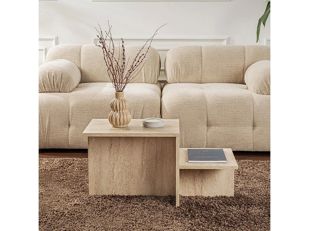 Hemy - Table basse effet travertin - Beige