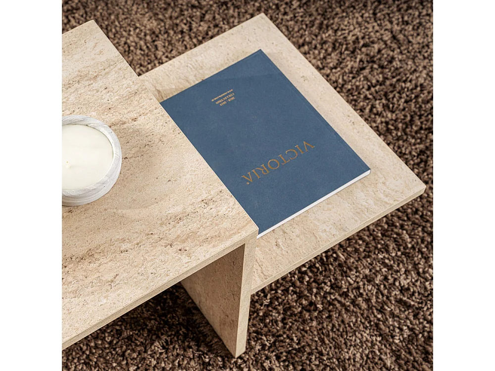 Hemy - Table basse effet travertin - Beige