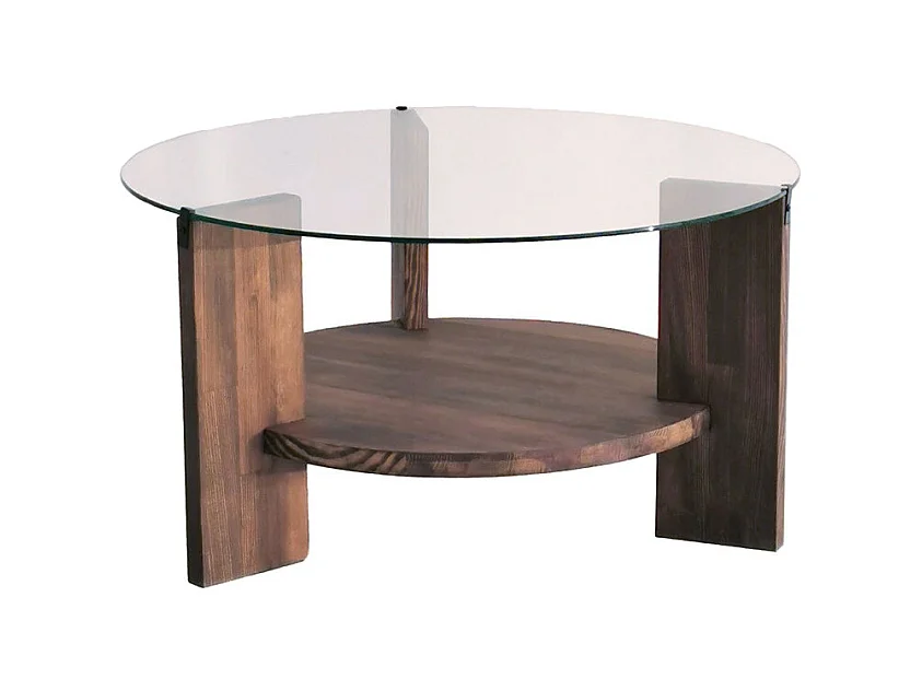 Mino - Table basse ronde en verre trempé et bois ø75cm - Bois foncé