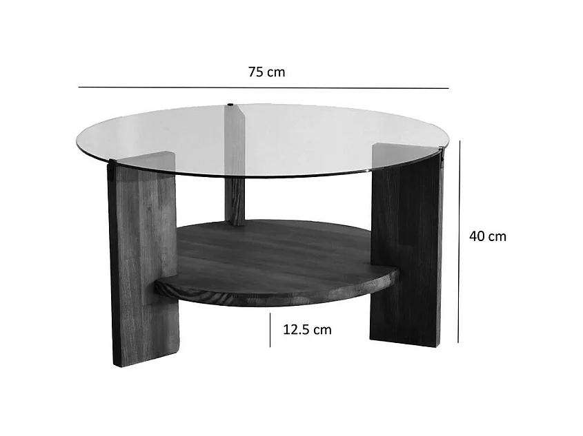 Mino - Table basse ronde en verre trempé et bois ø75cm - Bois foncé