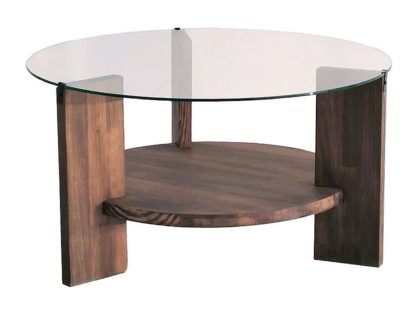 Mino - Table basse ronde en verre trempé et bois ø75cm - Bois foncé