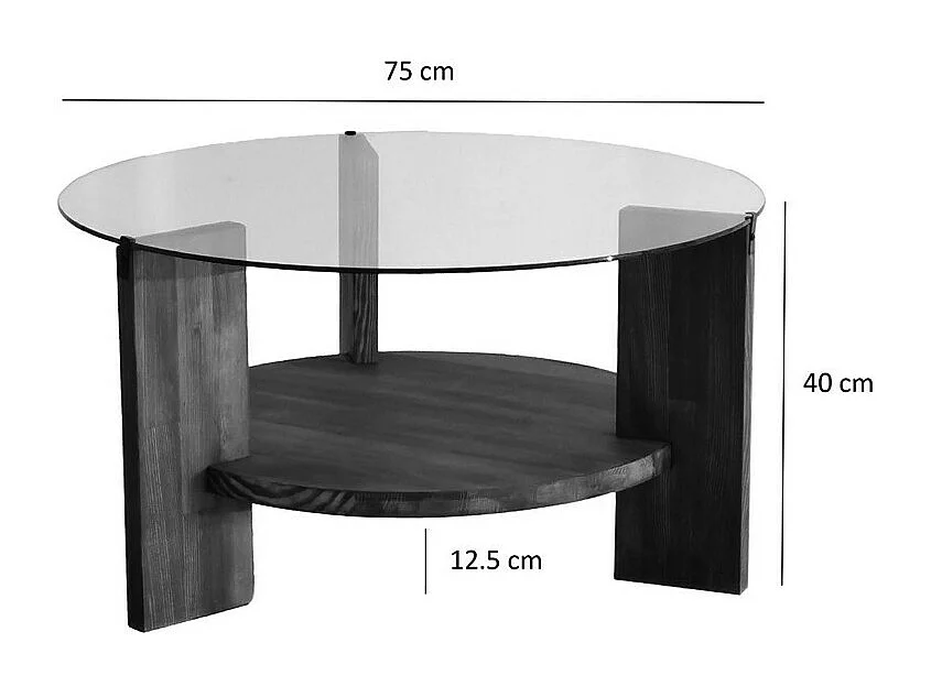 Mino - Table basse ronde en verre trempé et bois ø75cm - Bois foncé