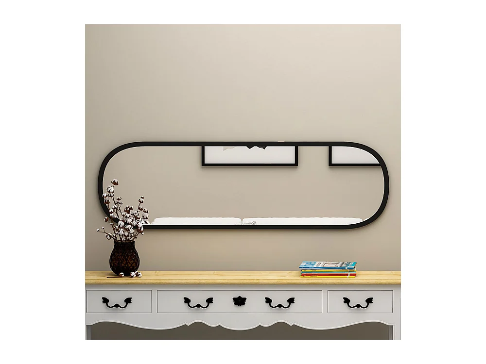 Ono - Miroir ovale en bois 37x117cm - Noir