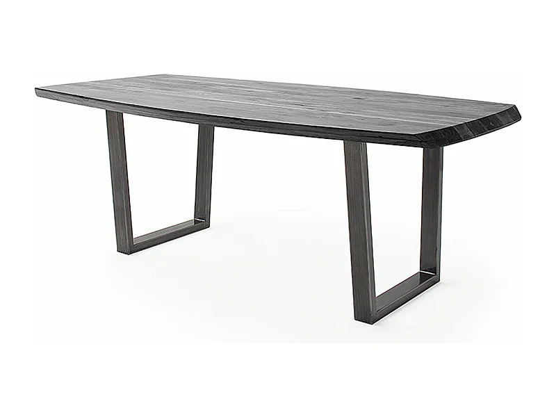 Table de salle à manger rectangulaire en bois d'acacia coloris gris, pieds en métal anthracite antique - longueur 180 x hauteur 77 x profondeur 100 cm
