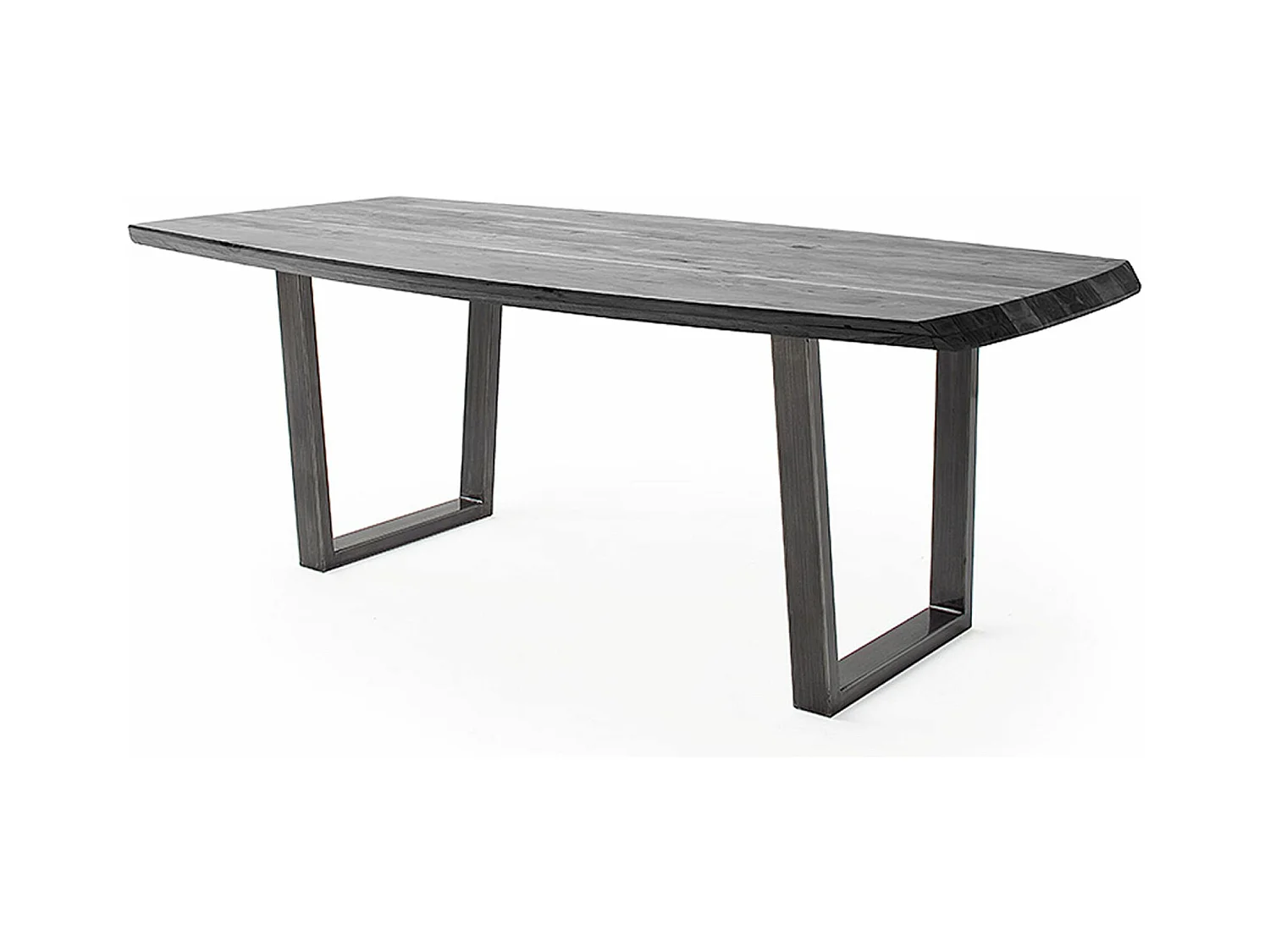 Table de salle à manger rectangulaire en bois d'acacia coloris gris, pieds en métal anthracite antique - longueur 180 x hauteur 77 x profondeur 100 cm