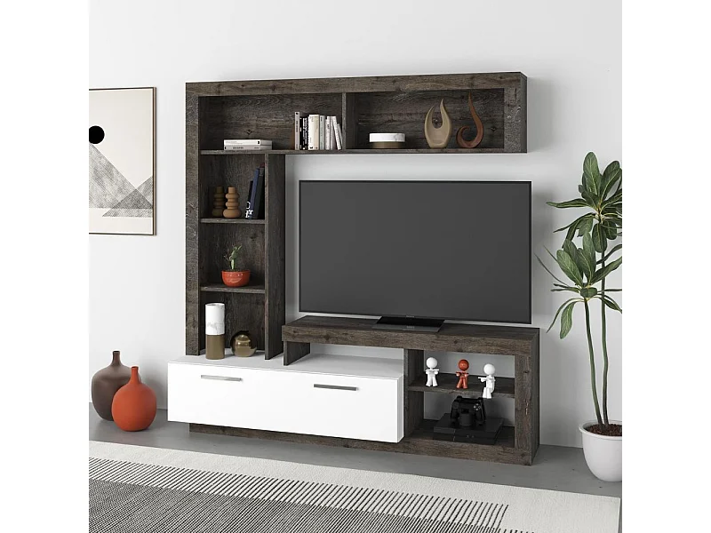 Parete attrezzata Leo 171x42x171 colore dark coffe bianco