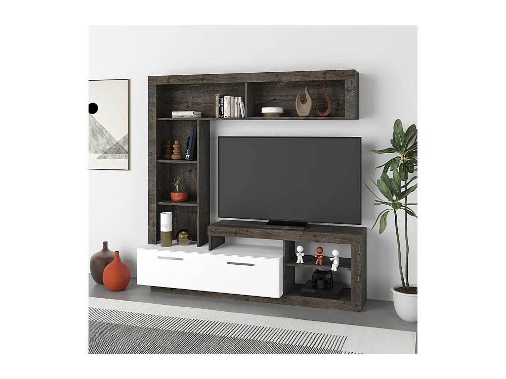 Parete attrezzata Leo 171x42x171 colore dark coffe bianco