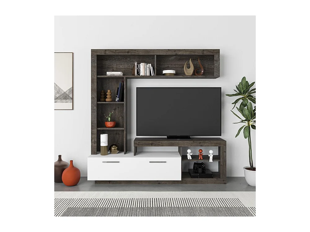 Parete attrezzata Leo 171x42x171 colore dark coffe bianco