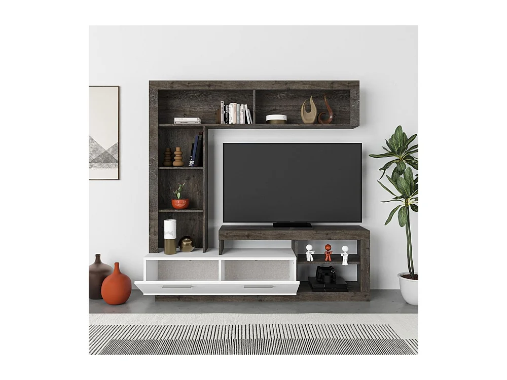 Parete attrezzata Leo 171x42x171 colore dark coffe bianco