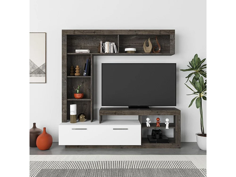 Parete attrezzata Leo 171x42x171 colore dark coffe bianco