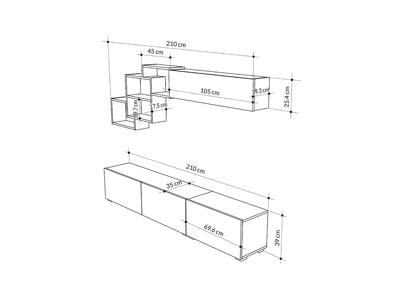 Parete attrezzata colore bianco Free 210x35x39H