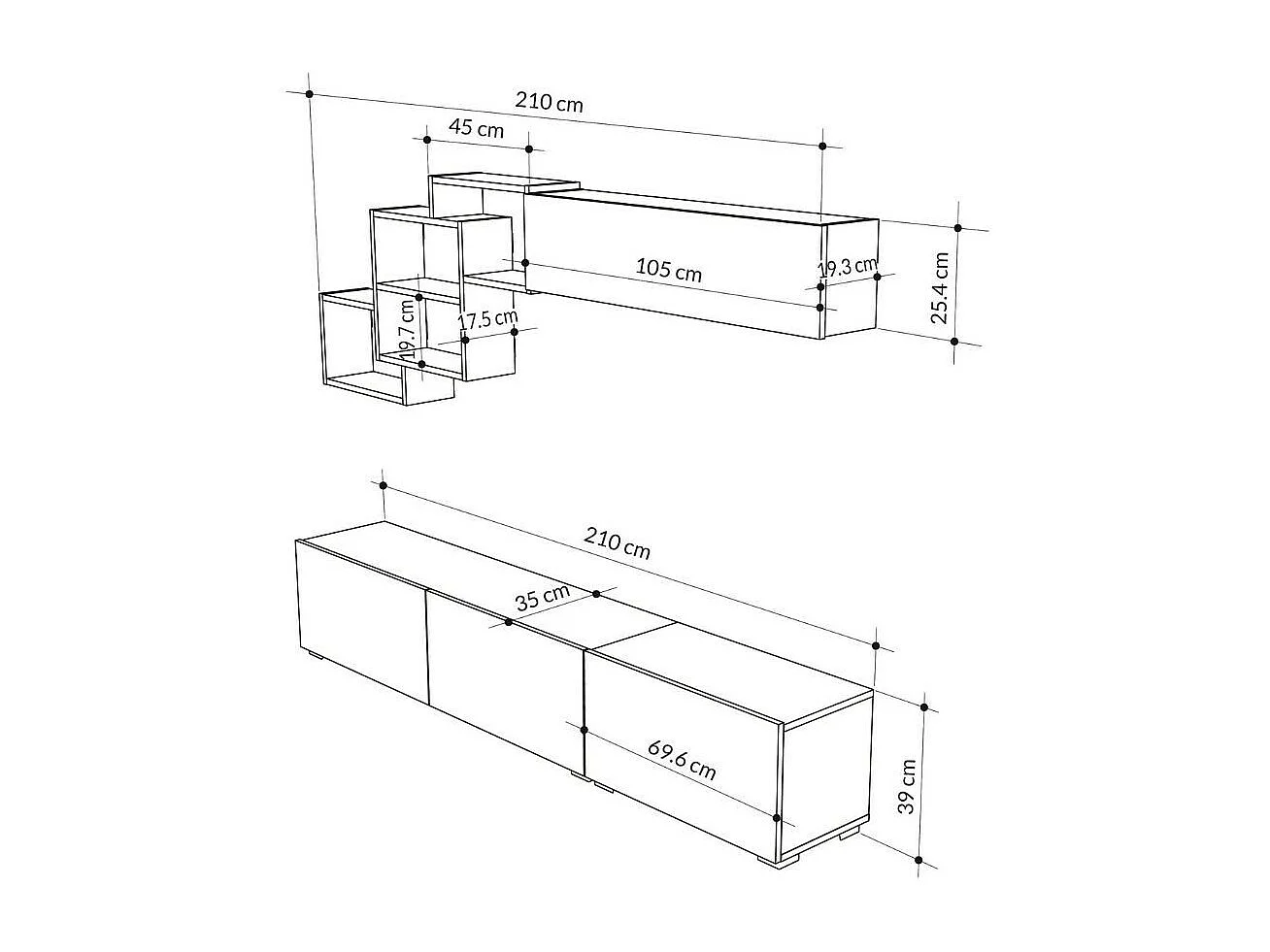 Parete attrezzata colore bianco Free 210x35x39H