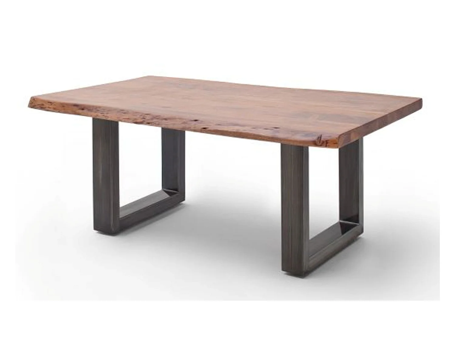 Table basse en bois d'acacia massif noyer et acier antique - L.110 x H.45 x P.70 cm