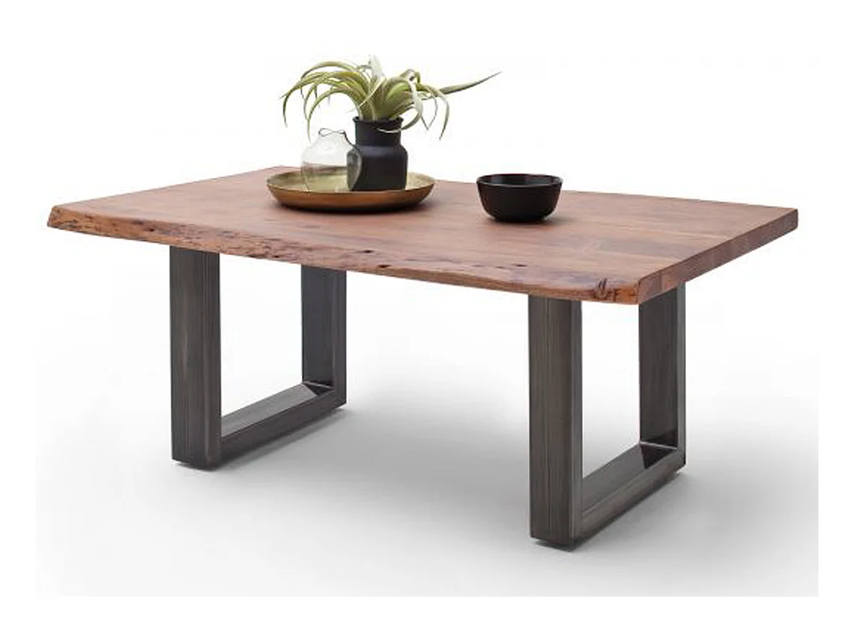 Table basse en bois d'acacia massif noyer et acier antique - L.110 x H.45 x P.70 cm