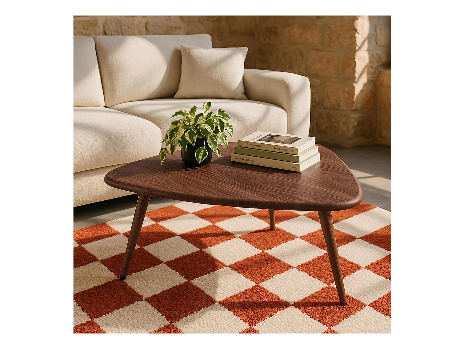 Table basse triangulaire en MDF bois foncé