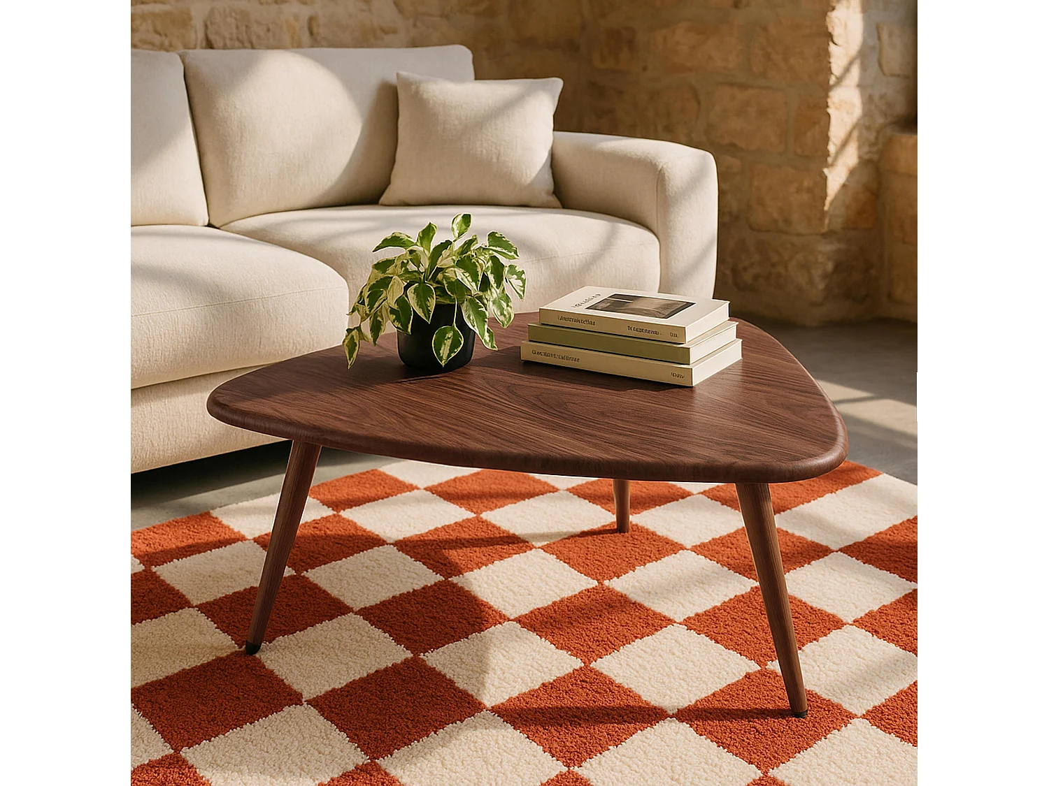 Table basse triangulaire en MDF bois foncé