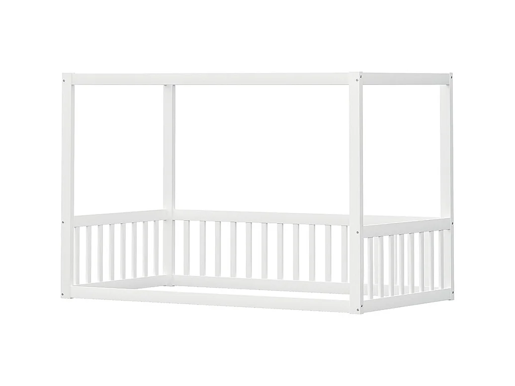 Lit simple 90x200 lit à baldaquin en bois massif cadre robuste style enfant couleur blanc